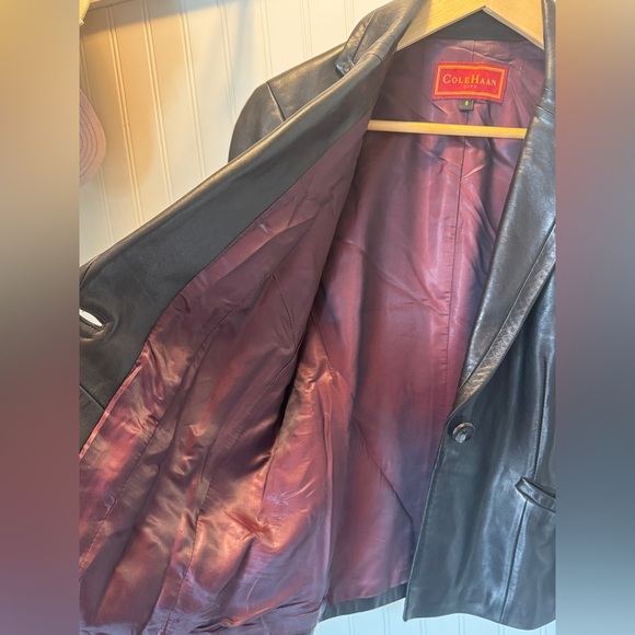 COLE HAAN | City Vintage Y2K Black 100% Lambskin Leather Blazer Jacket | Sz 6 - Picture 5 of 12